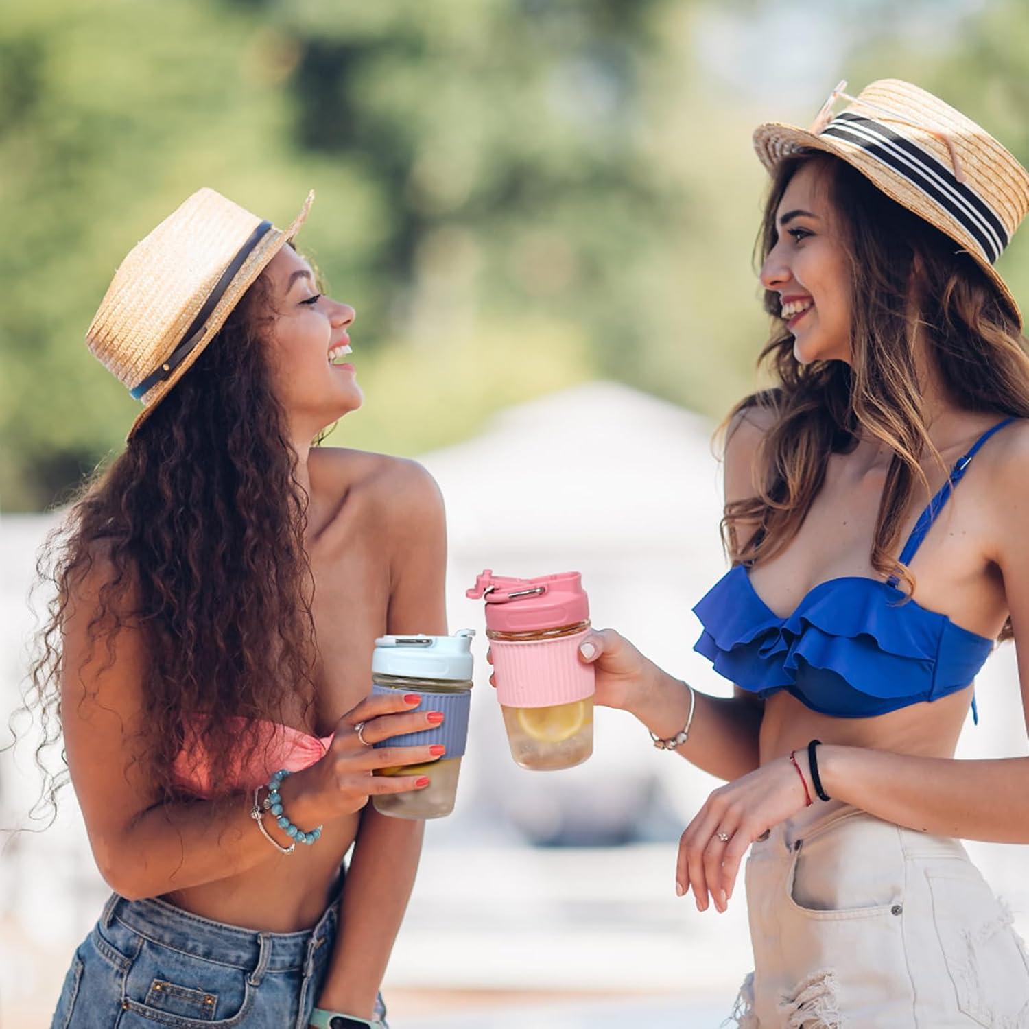 Taza de Vidrio Reutilizable Sivaphe 12 oz Azul a Prueba de Fugas