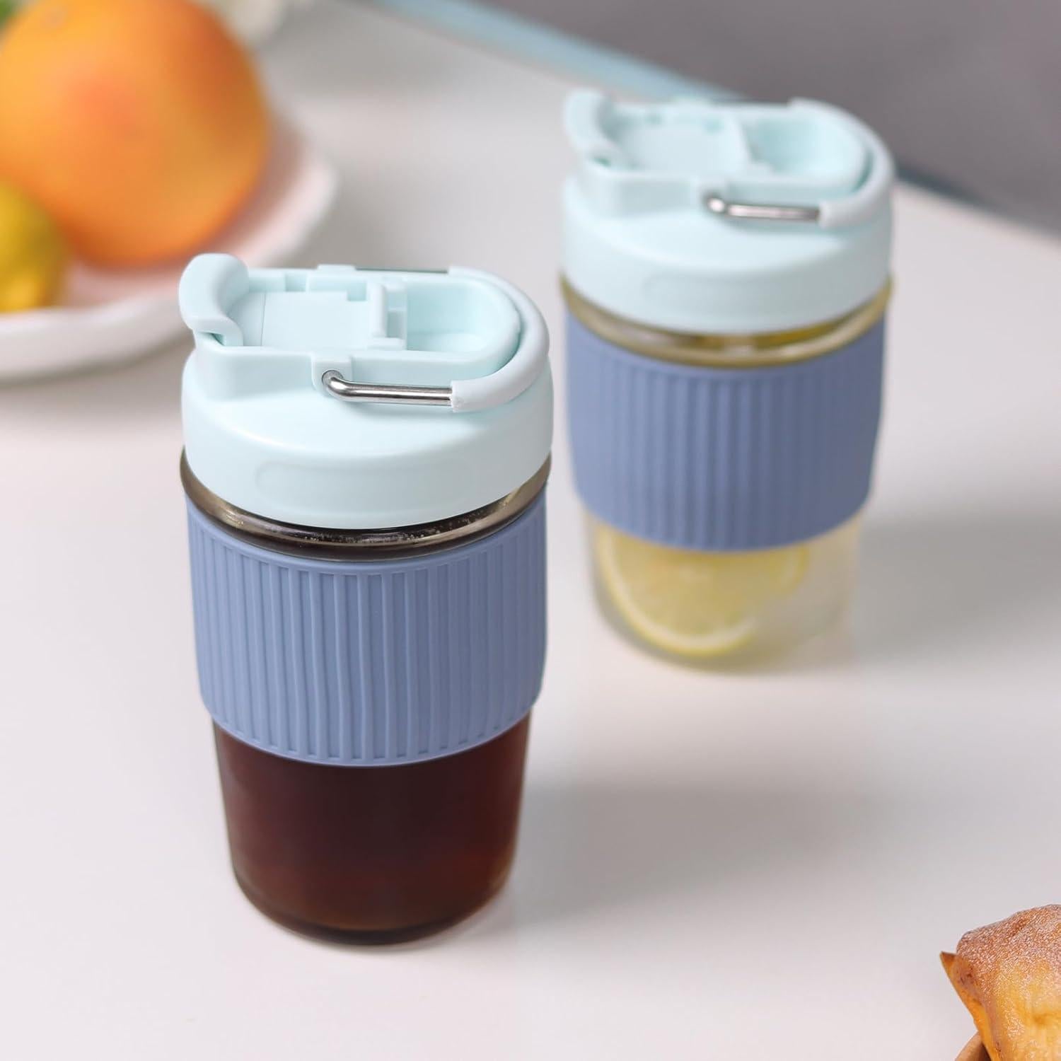 Taza de Vidrio Reutilizable Sivaphe 12 oz Azul a Prueba de Fugas