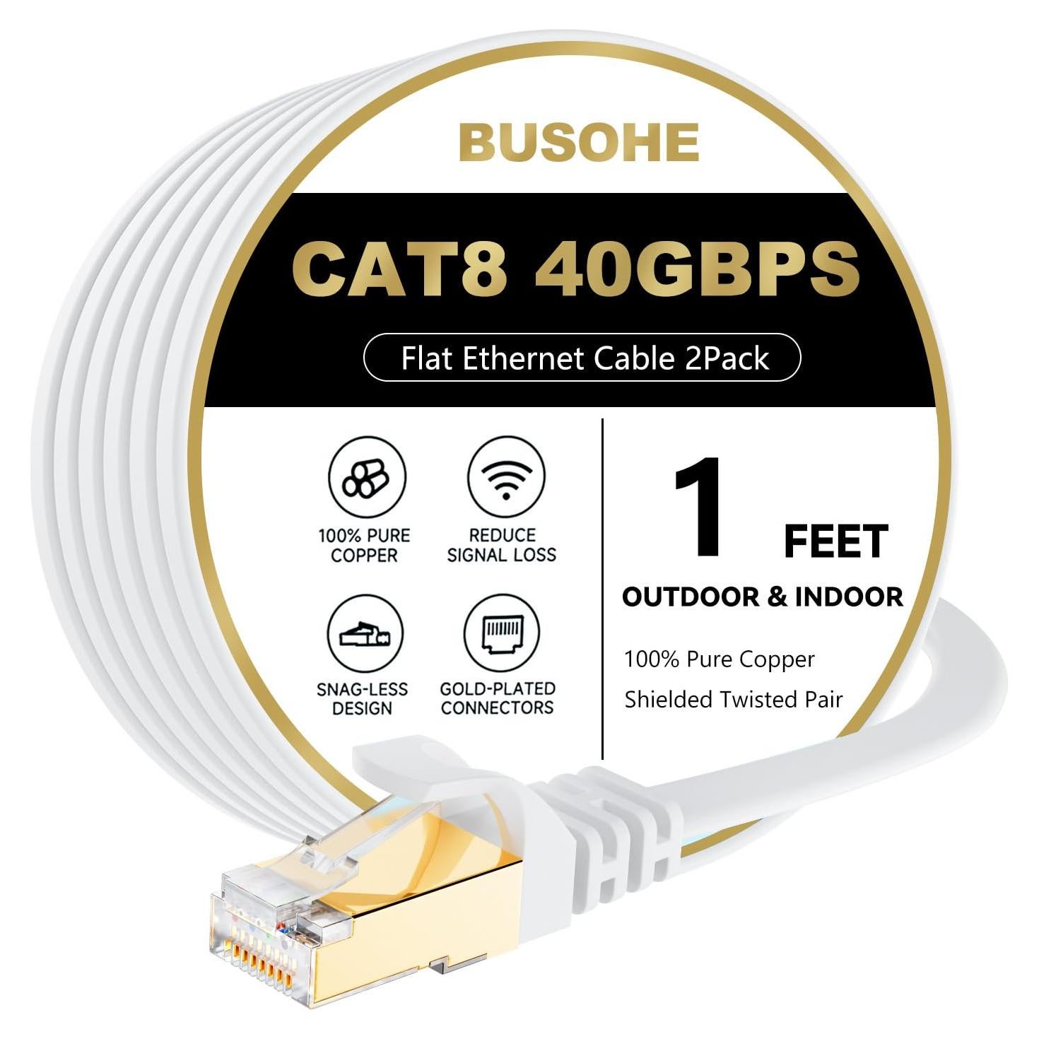 Cable Ethernet Cat 8 BUSOHE 1 Pie 2 Paquete 40Gbps SFTP
