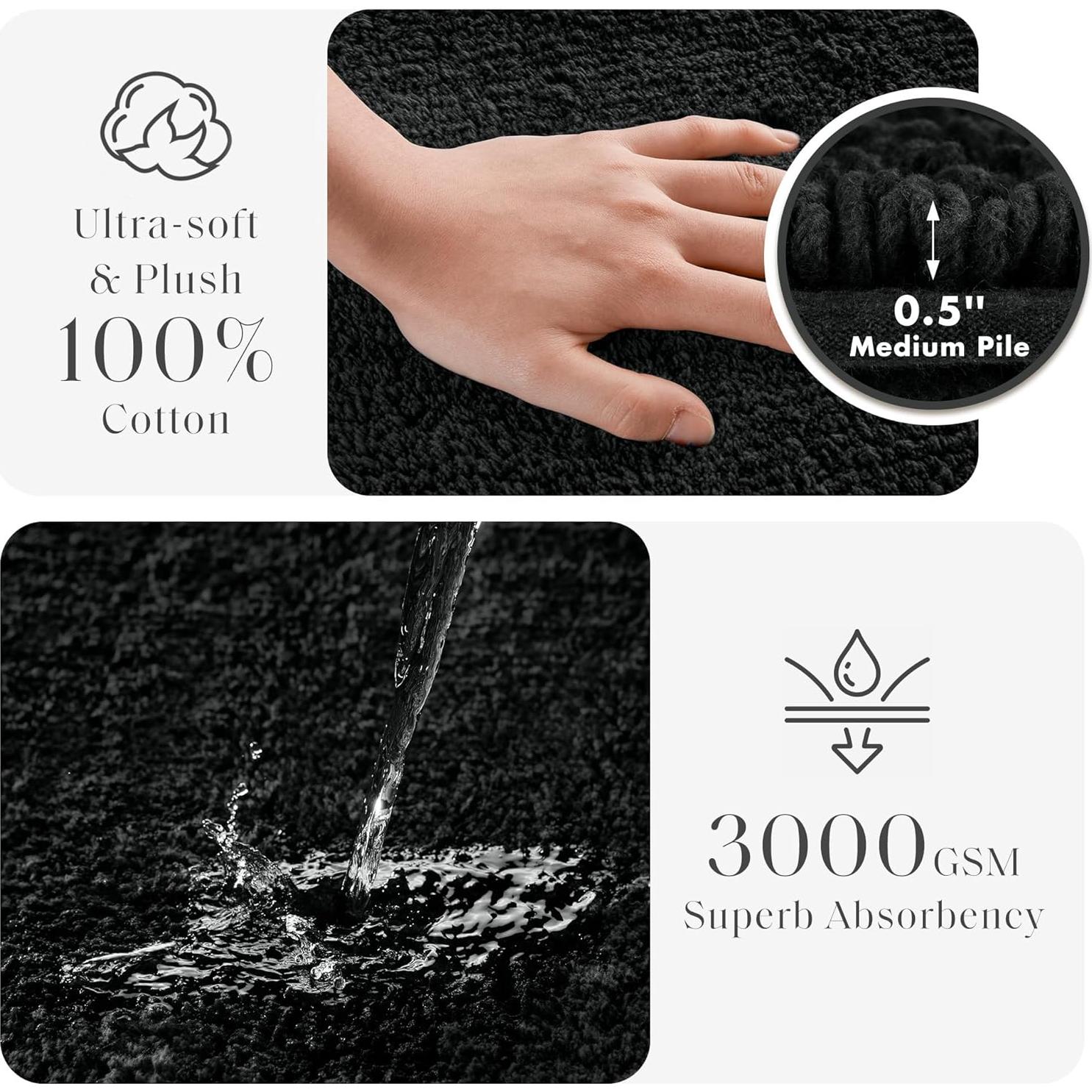 Alfombra de baño Madison Park Splendor 100% algodón 43x61 cm negra