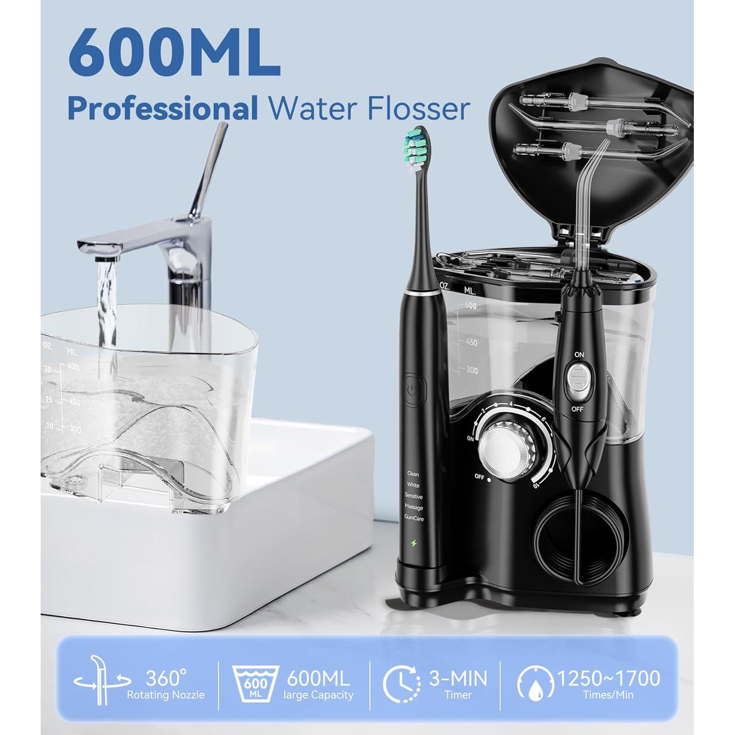 Combo Irrigador Dental y Cepillo Eléctrico HEXAYA 600ml 10 Modos