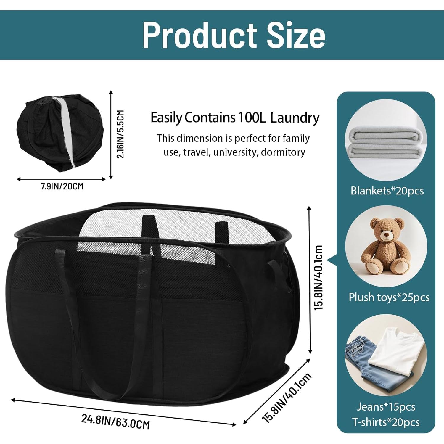 Cesta de Ropa Plegable BATTOO 100L Negra Resistente