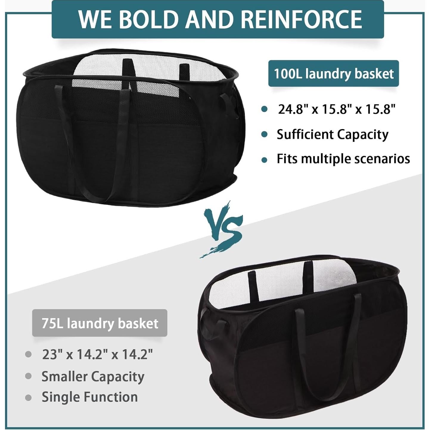 Cesta de Ropa Plegable BATTOO 100L Negra Resistente