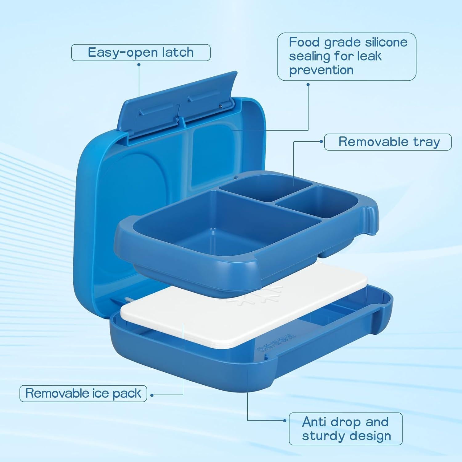 Caja de Almuerzo MAISON HUIS Azul 3 Compartimentos a Prueba de Fugas