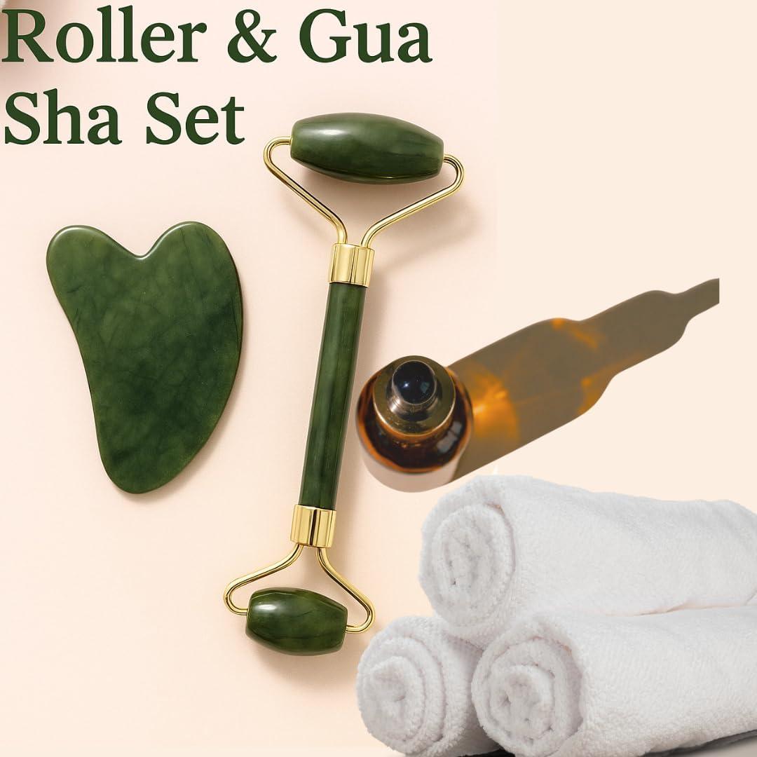 Juego de Herramientas Gua Sha y Rodillo de Jade CasaCare - Antienvejecimiento