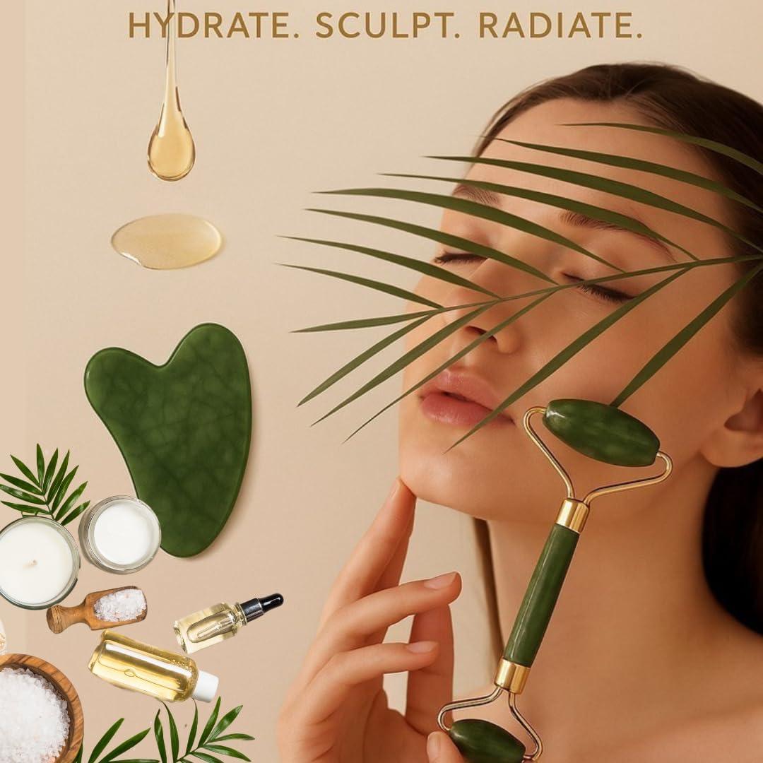 Juego de Herramientas Gua Sha y Rodillo de Jade CasaCare - Antienvejecimiento