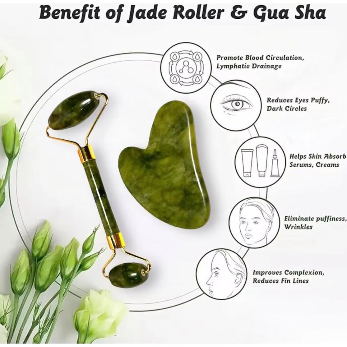 Juego de Herramientas Gua Sha y Rodillo de Jade CasaCare - Antienvejecimiento