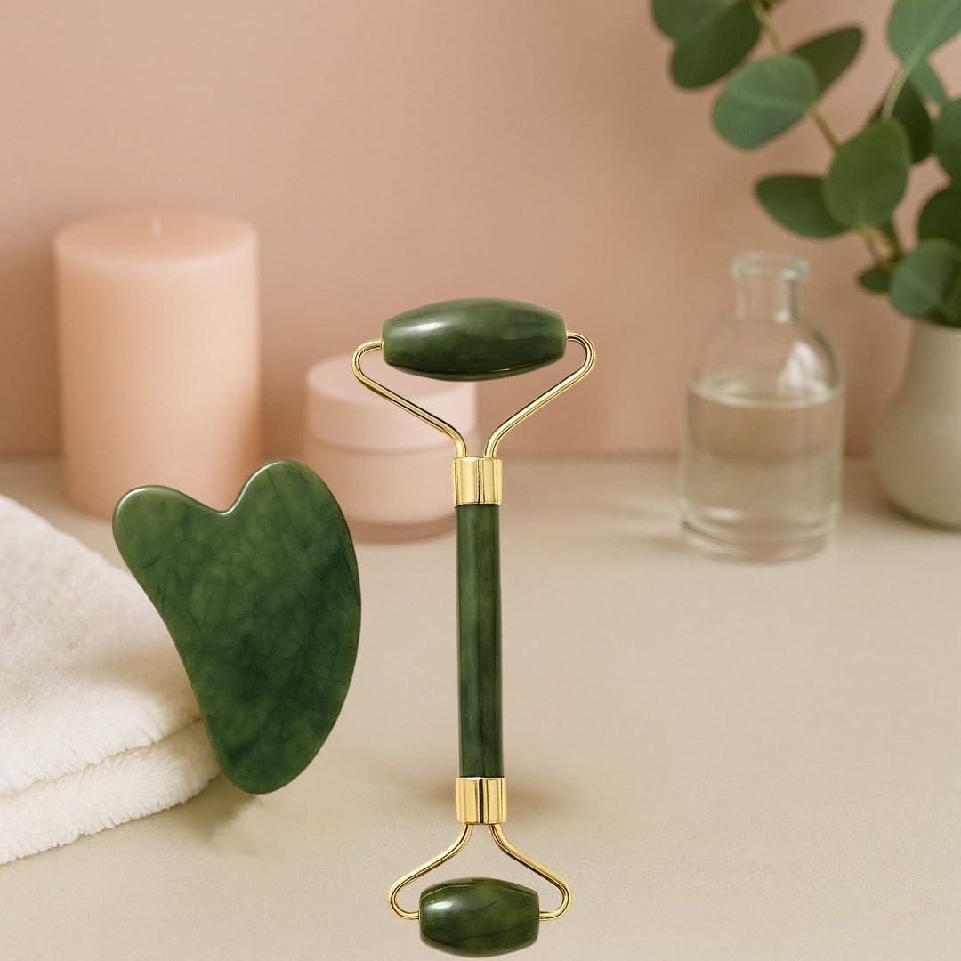 Juego de Herramientas Gua Sha y Rodillo de Jade CasaCare - Antienvejecimiento