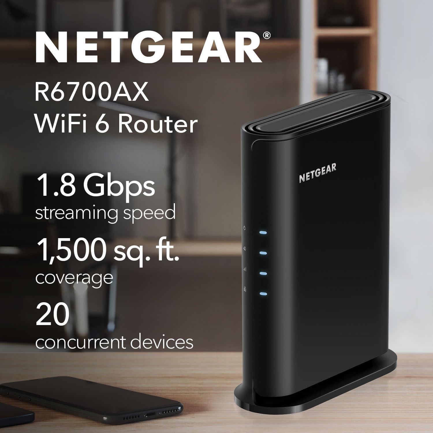 Router NETGEAR R6700AX WiFi 6 AX1800 1.8 Gbps 139 m²