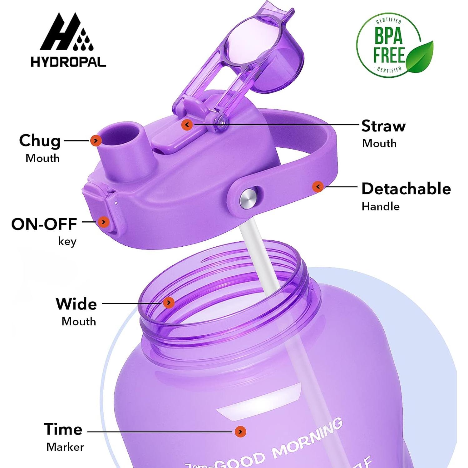 Botella de Agua HydroPal 1 Galón 128 oz con Pajilla y Horarios