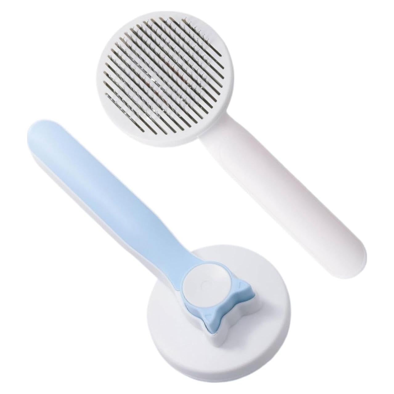 Cat Brush for Shedding & Grooming - Self-Cleaning Deshedding Tool Professional Dog Brush for Short/Long Hair, Indoor Cats Brush with Tangle-Free Control, Gentle on Kittens & Sensitive Skin (Blue)