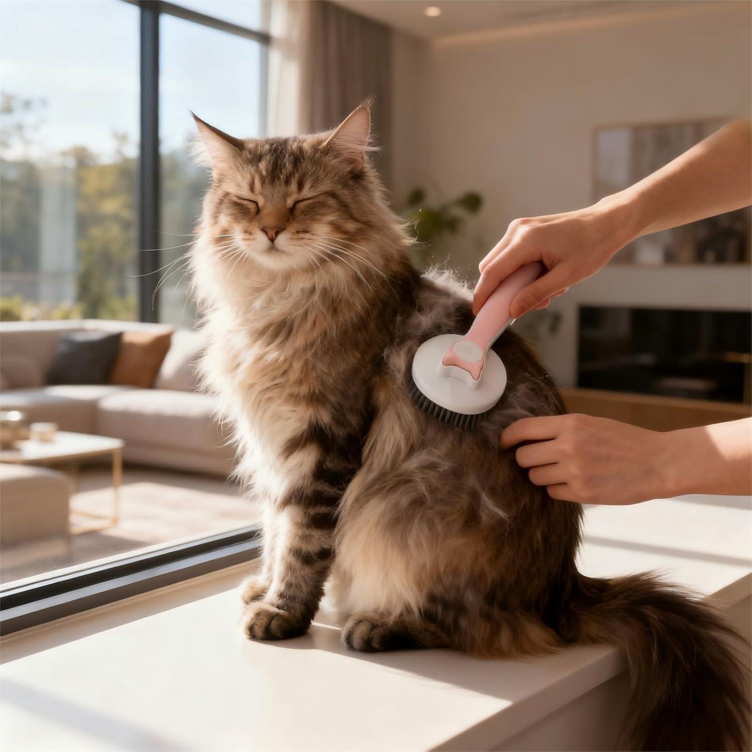 Cat Brush for Shedding & Grooming - Self-Cleaning Deshedding Tool Professional Dog Brush for Short/Long Hair, Indoor Cats Brush with Tangle-Free Control, Gentle on Kittens & Sensitive Skin (Blue)