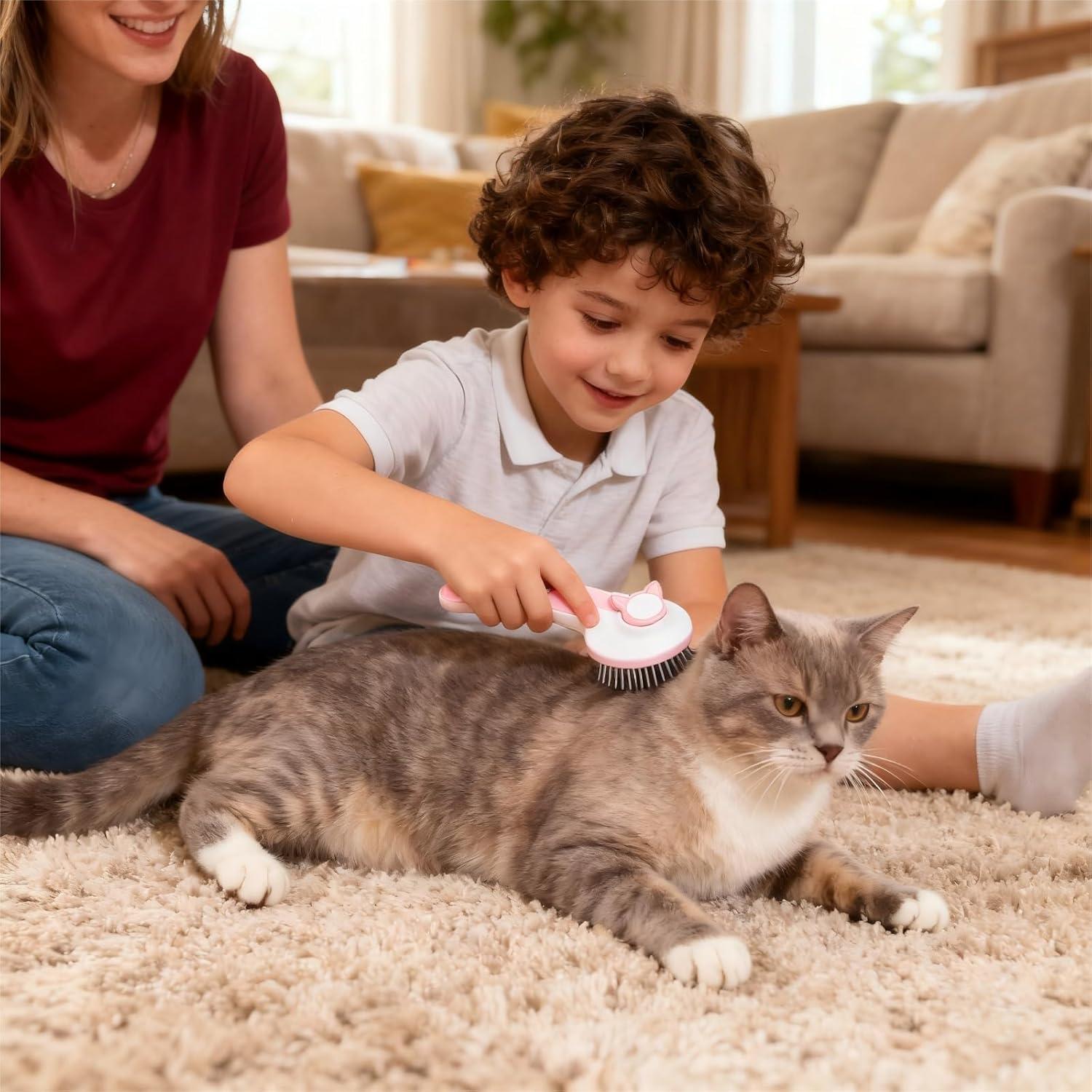 Cat Brush for Shedding & Grooming - Self-Cleaning Deshedding Tool Professional Dog Brush for Short/Long Hair, Indoor Cats Brush with Tangle-Free Control, Gentle on Kittens & Sensitive Skin (Blue)