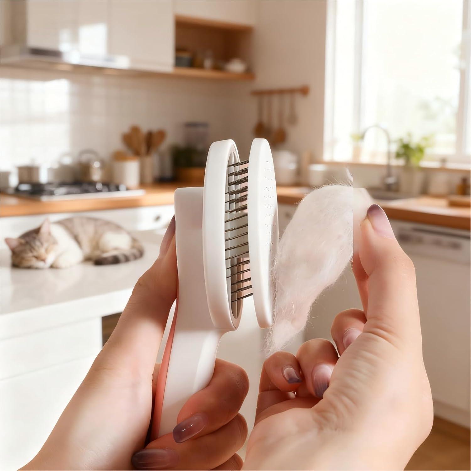 Cat Brush for Shedding & Grooming - Self-Cleaning Deshedding Tool Professional Dog Brush for Short/Long Hair, Indoor Cats Brush with Tangle-Free Control, Gentle on Kittens & Sensitive Skin (Blue)