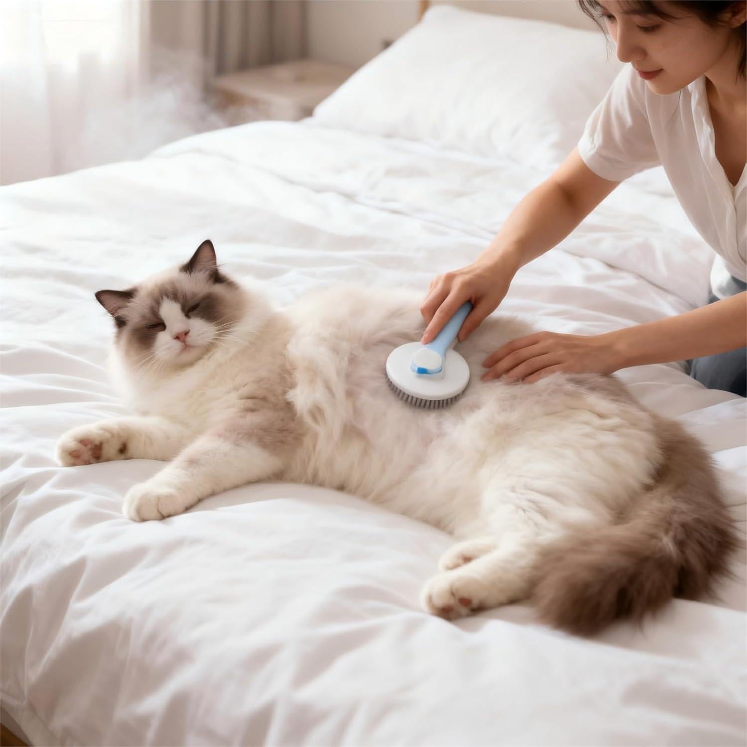 Cat Brush for Shedding & Grooming - Self-Cleaning Deshedding Tool Professional Dog Brush for Short/Long Hair, Indoor Cats Brush with Tangle-Free Control, Gentle on Kittens & Sensitive Skin (Blue)