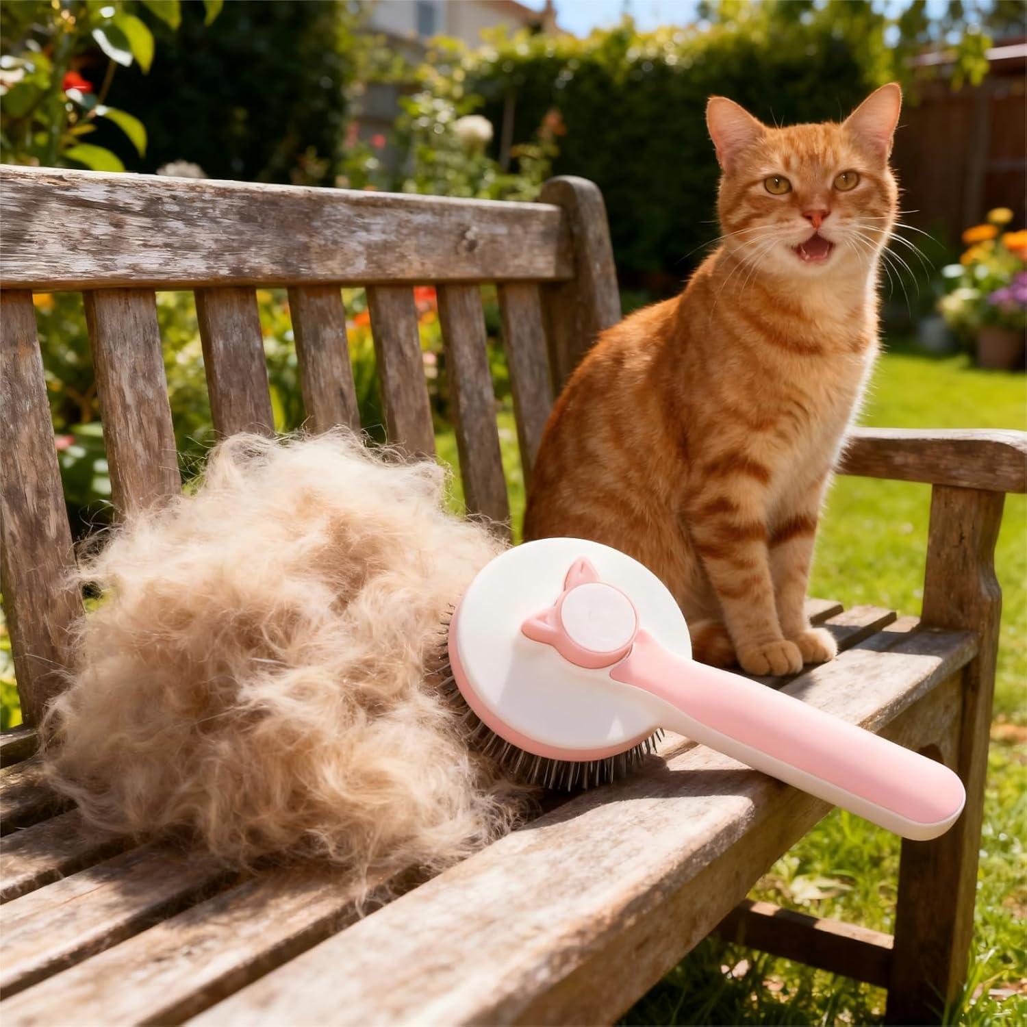 Cat Brush for Shedding & Grooming - Self-Cleaning Deshedding Tool Professional Dog Brush for Short/Long Hair, Indoor Cats Brush with Tangle-Free Control, Gentle on Kittens & Sensitive Skin (Blue)