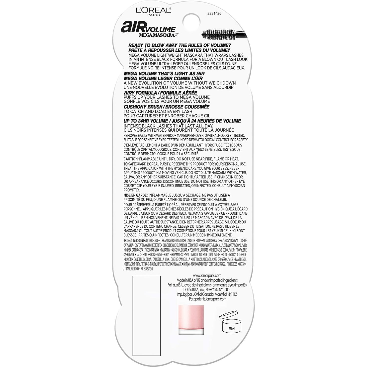 Máscara Mega Volumen Air Volume L'Oreal Paris 8.3 ml Negro