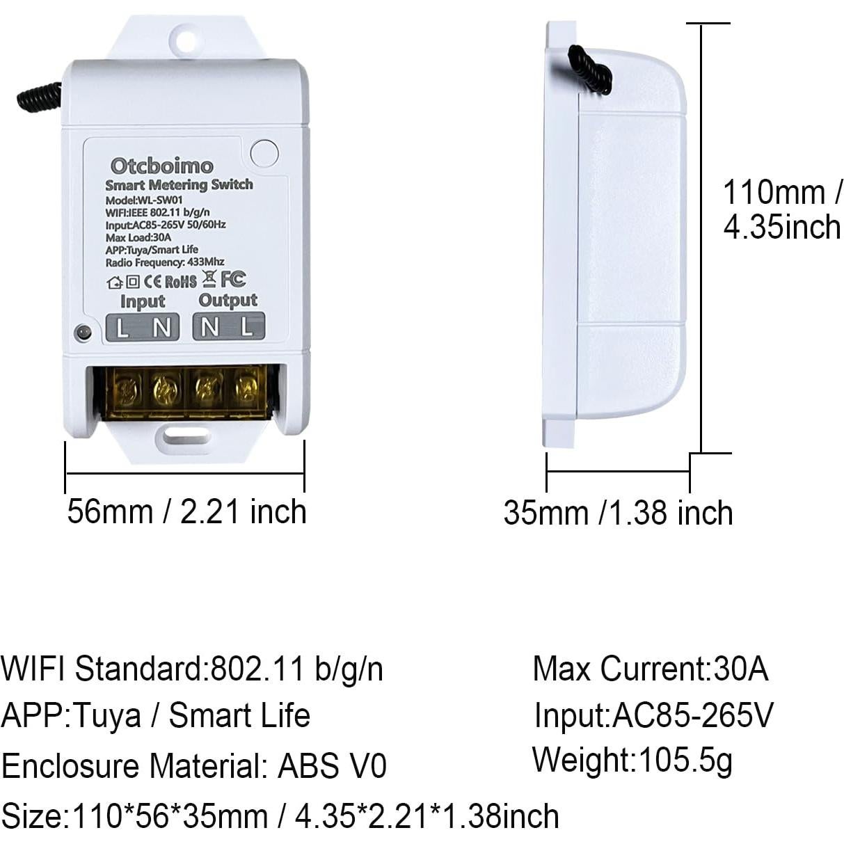 Interruptor Inteligente WiFi Otcboimo 30A con Monitoreo Energía
