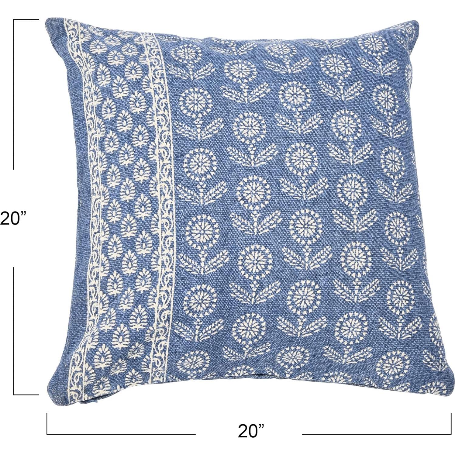 Funda de Almohada Decorativa Cuadrada Creative Co-Op Floral 50.8 cm Azul