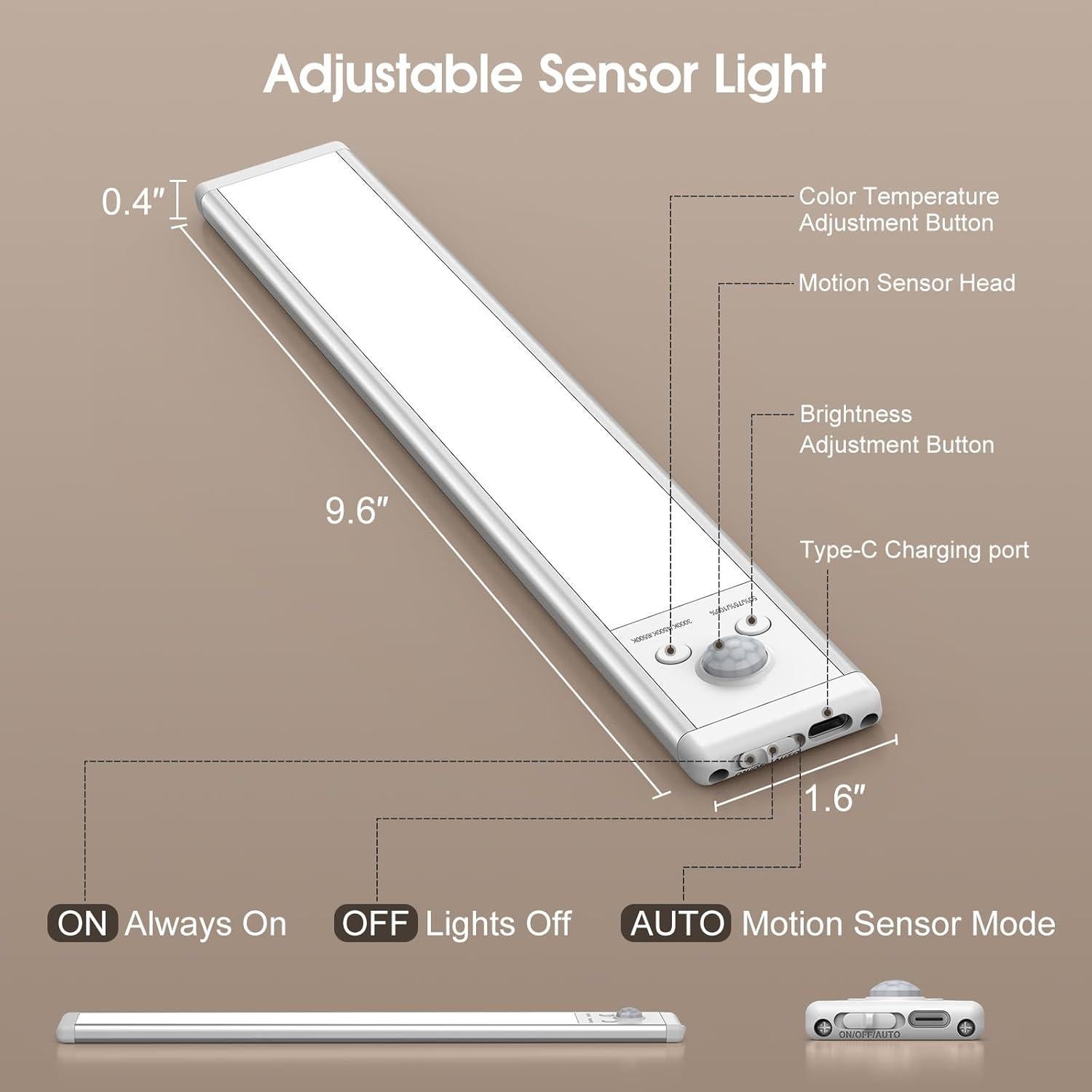 Luces Bajo Gabinete Chasesun 24.4cm LED Inalámbricas 5 Pzas