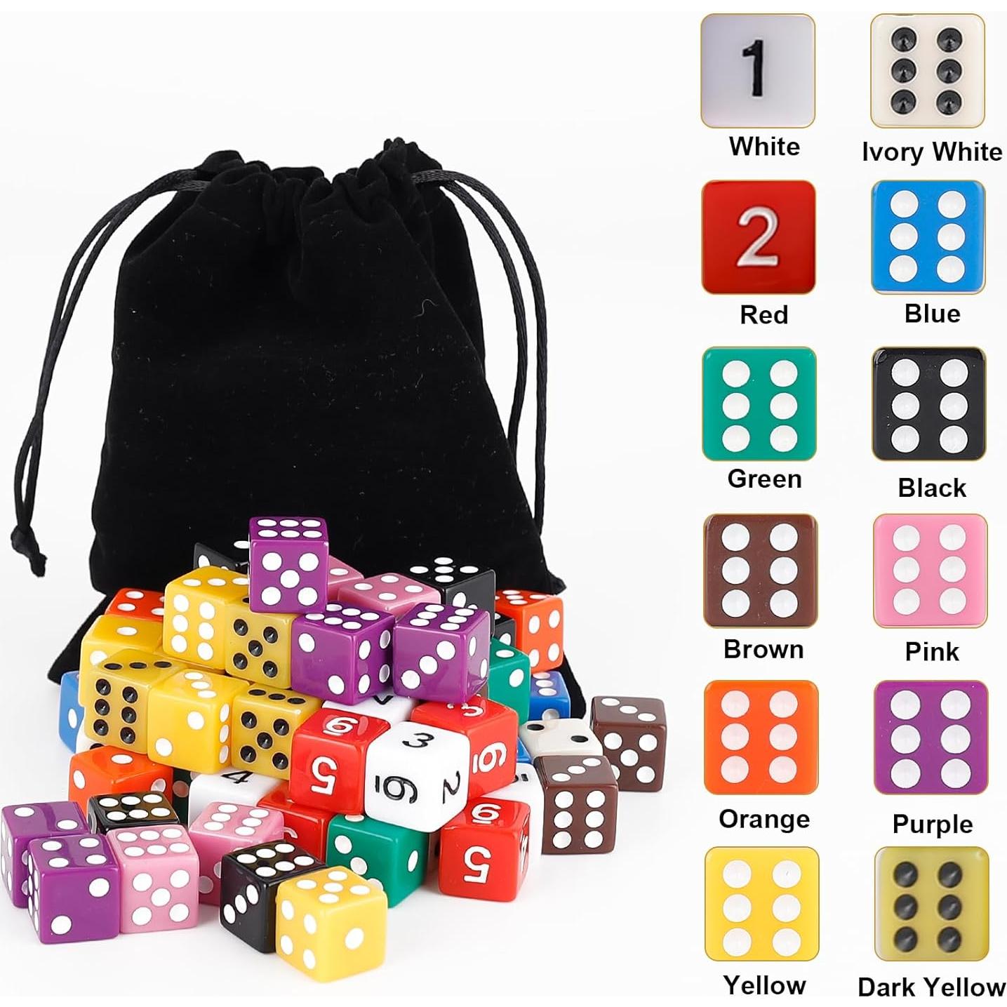 Juego de Dados de Colores Tuiasn 60 Piezas 16mm para Juegos