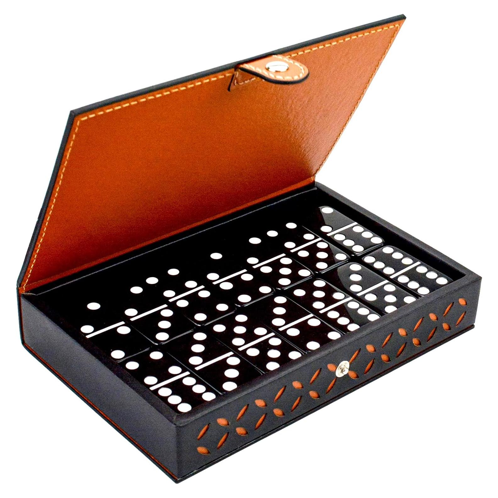 Juego de Dominó Doble 6 Vovotuzzi - 28 Fichas Negras con Caja de Cuero