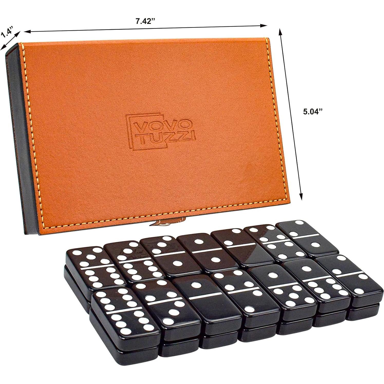 Juego de Dominó Doble 6 Vovotuzzi - 28 Fichas Negras con Caja de Cuero