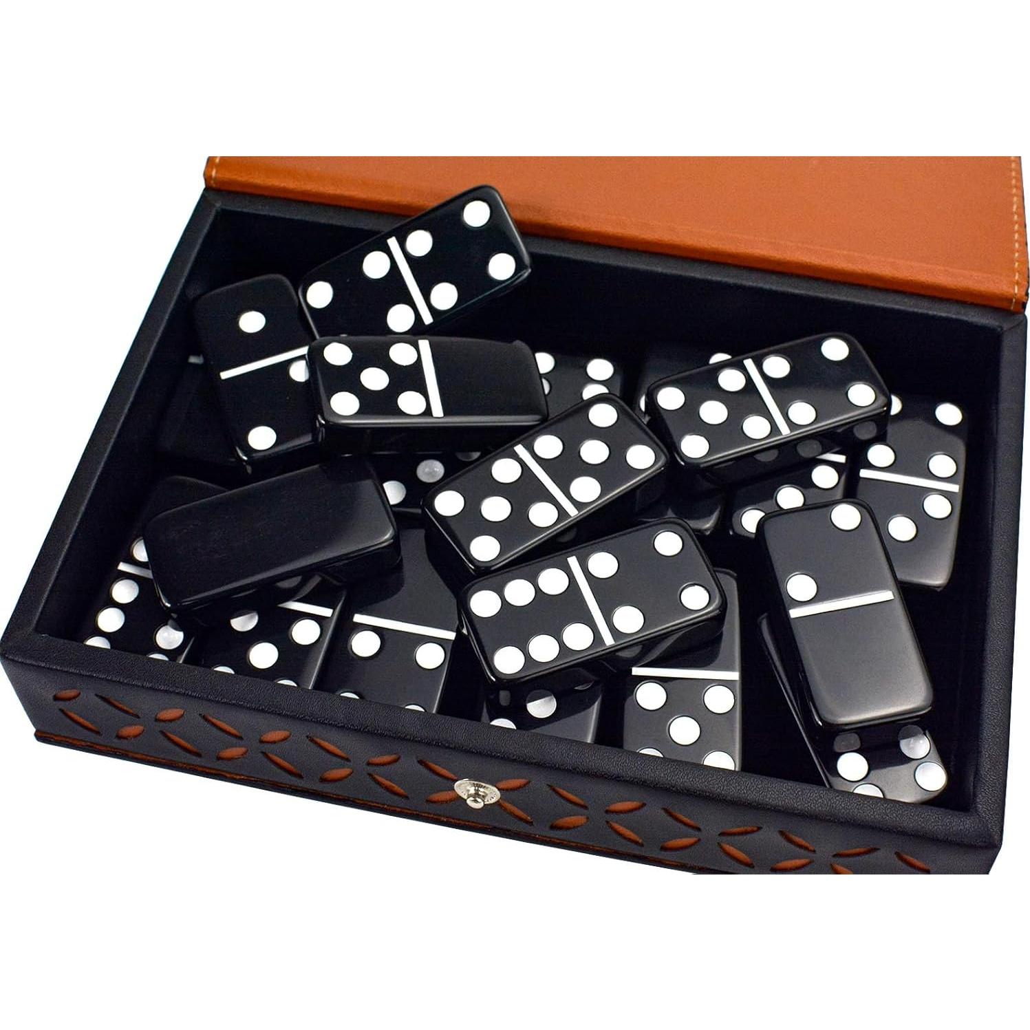 Juego de Dominó Doble 6 Vovotuzzi - 28 Fichas Negras con Caja de Cuero