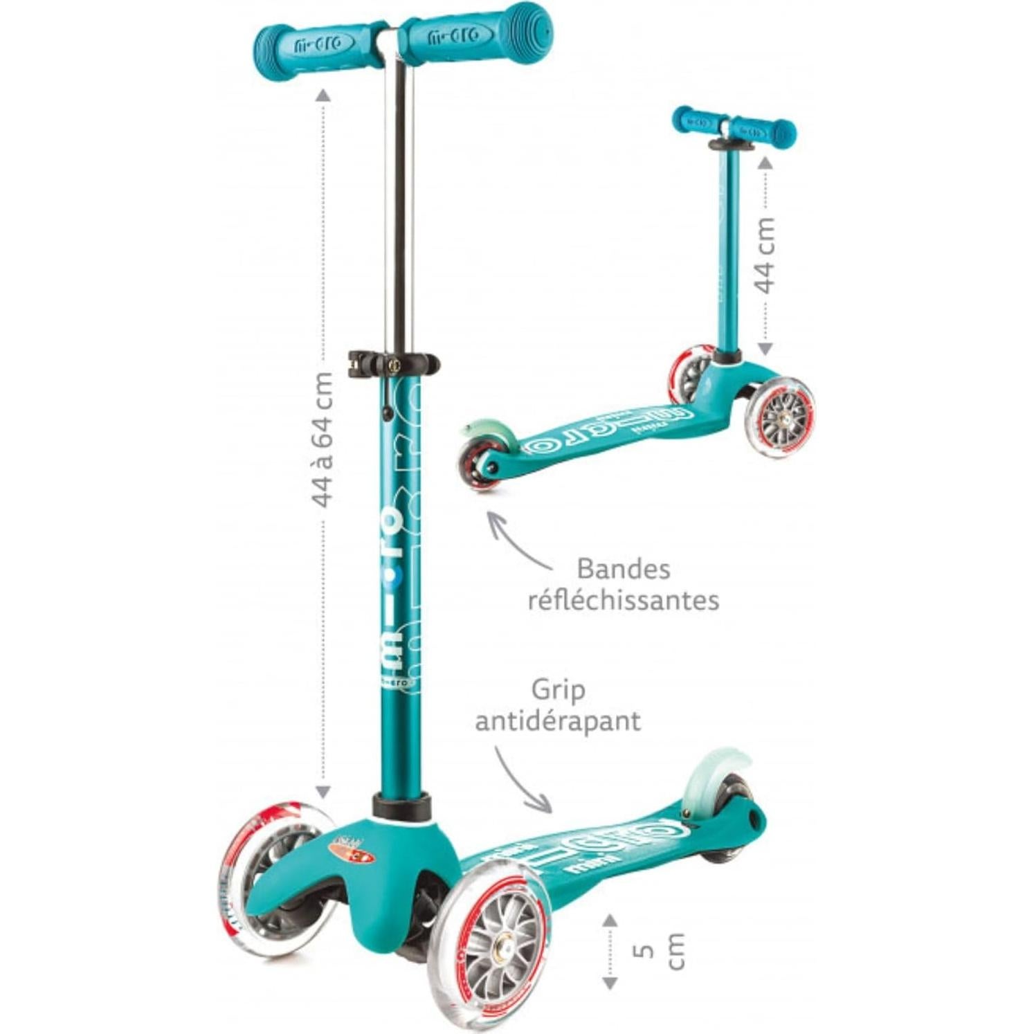 Scooter Infantil Micro Mini Deluxe LED 3 Ruedas Aqua