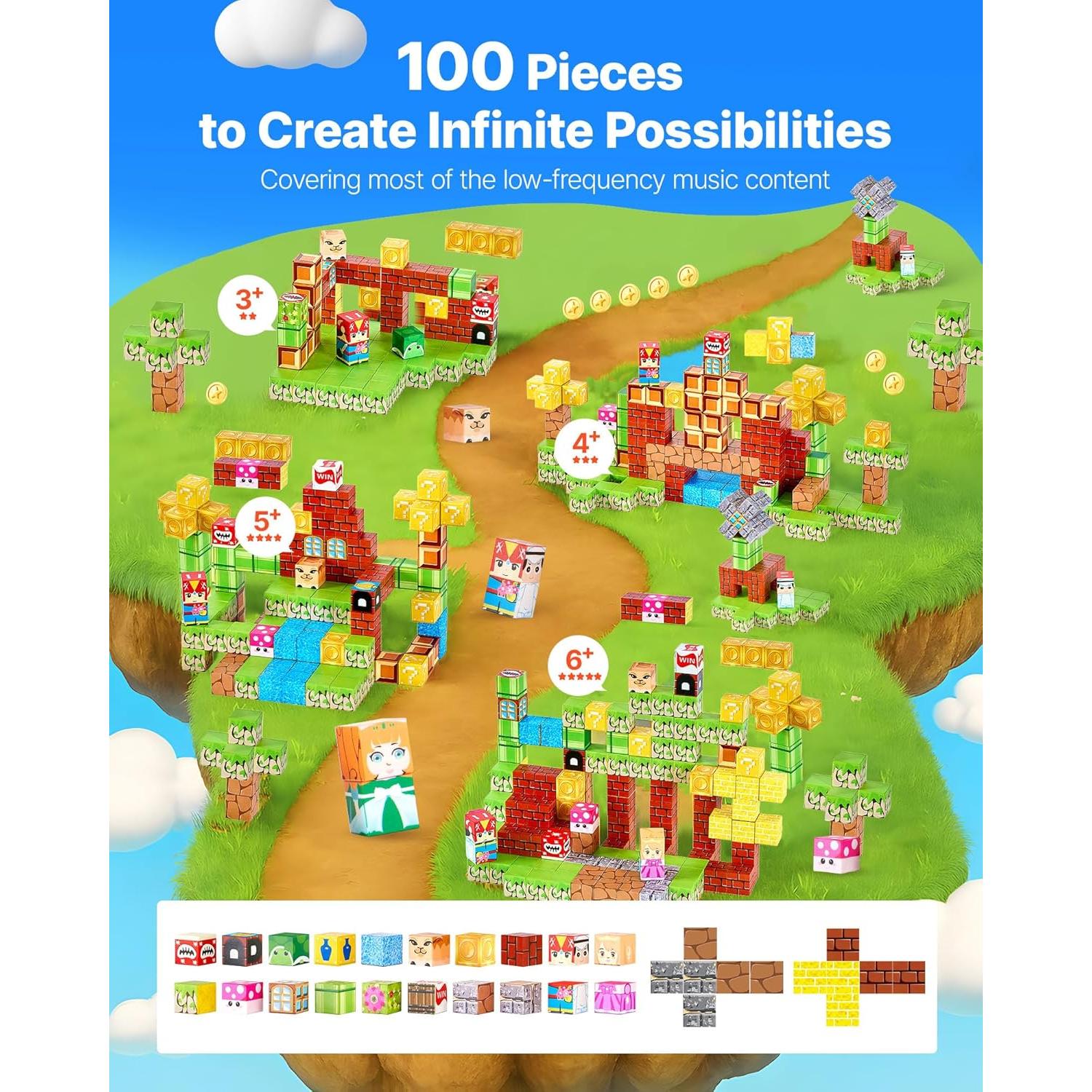 Bloques Magnéticos VEVOR 100 PCS Juguetes Montessori 3+ Años