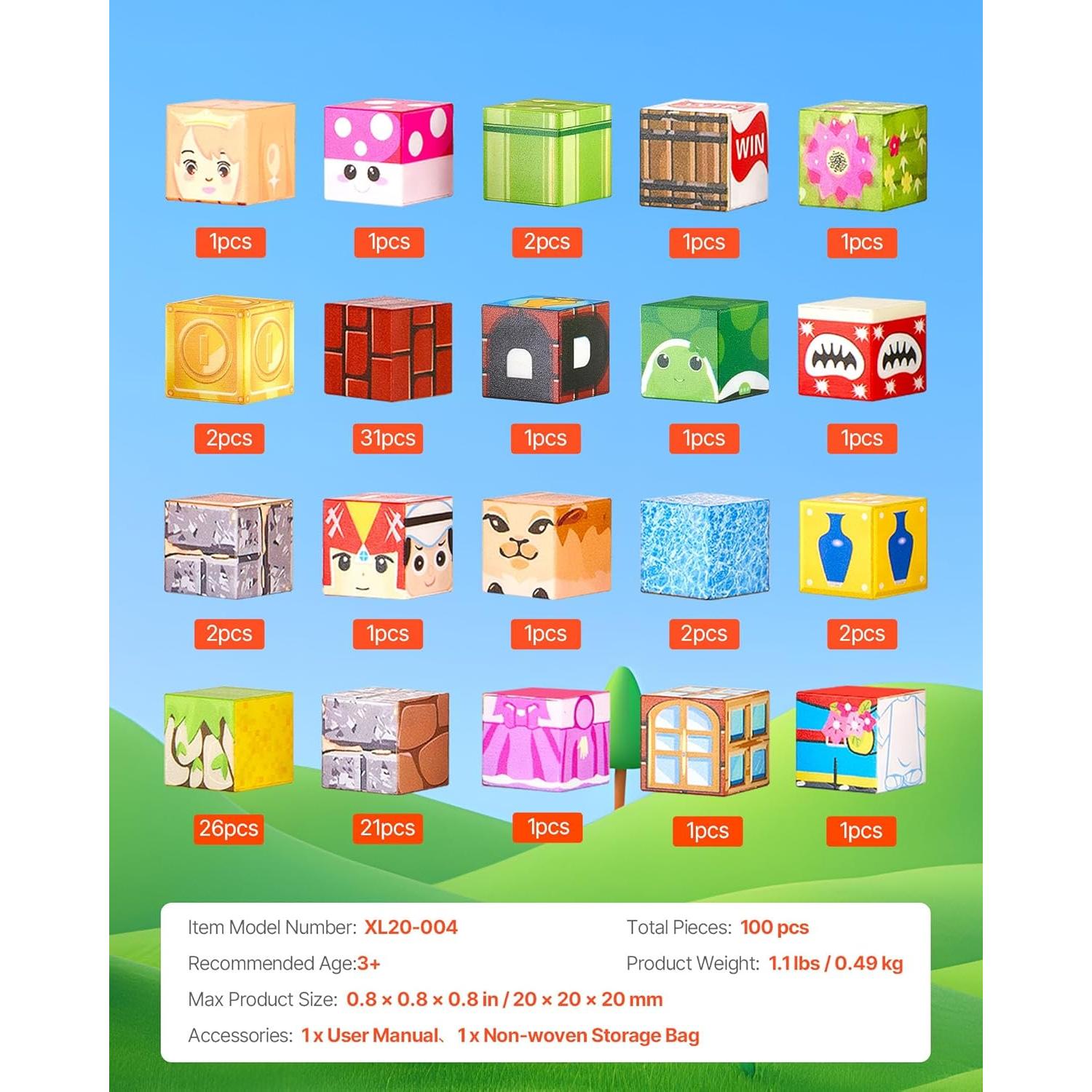 Bloques Magnéticos VEVOR 100 PCS Juguetes Montessori 3+ Años