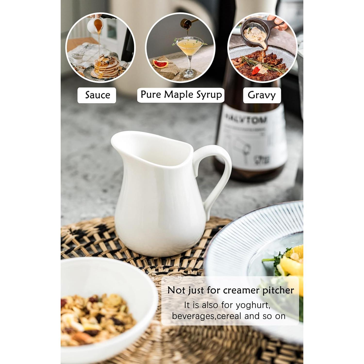 Jarra de Crema LYEOBOH 9 oz Cerámica Blanca Apta Microondas