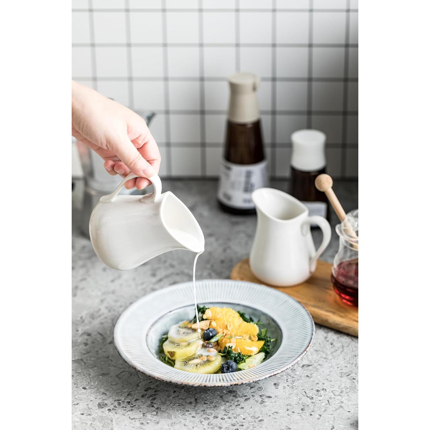 Jarra de Crema LYEOBOH 9 oz Cerámica Blanca Apta Microondas