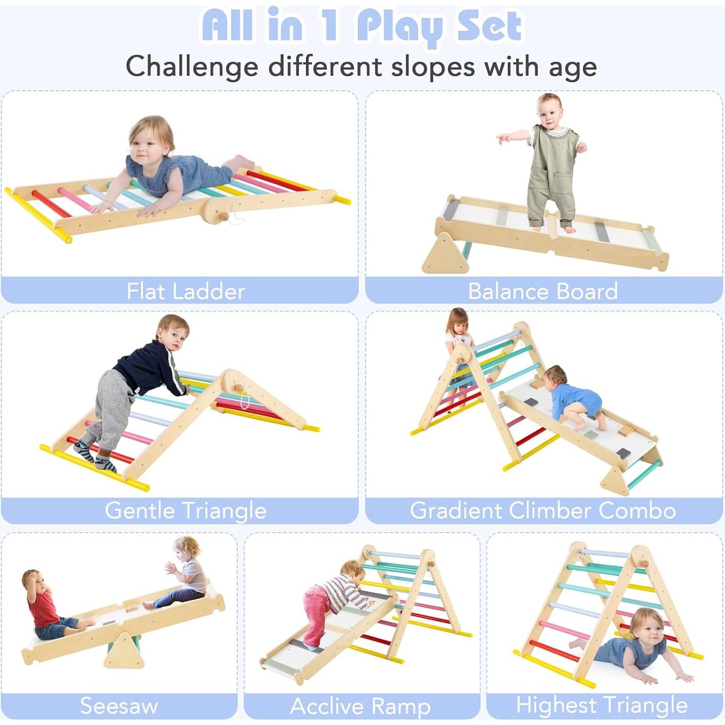 Conjunto de Escalada Pikler Olakids 7 en 1 Madera Colorido