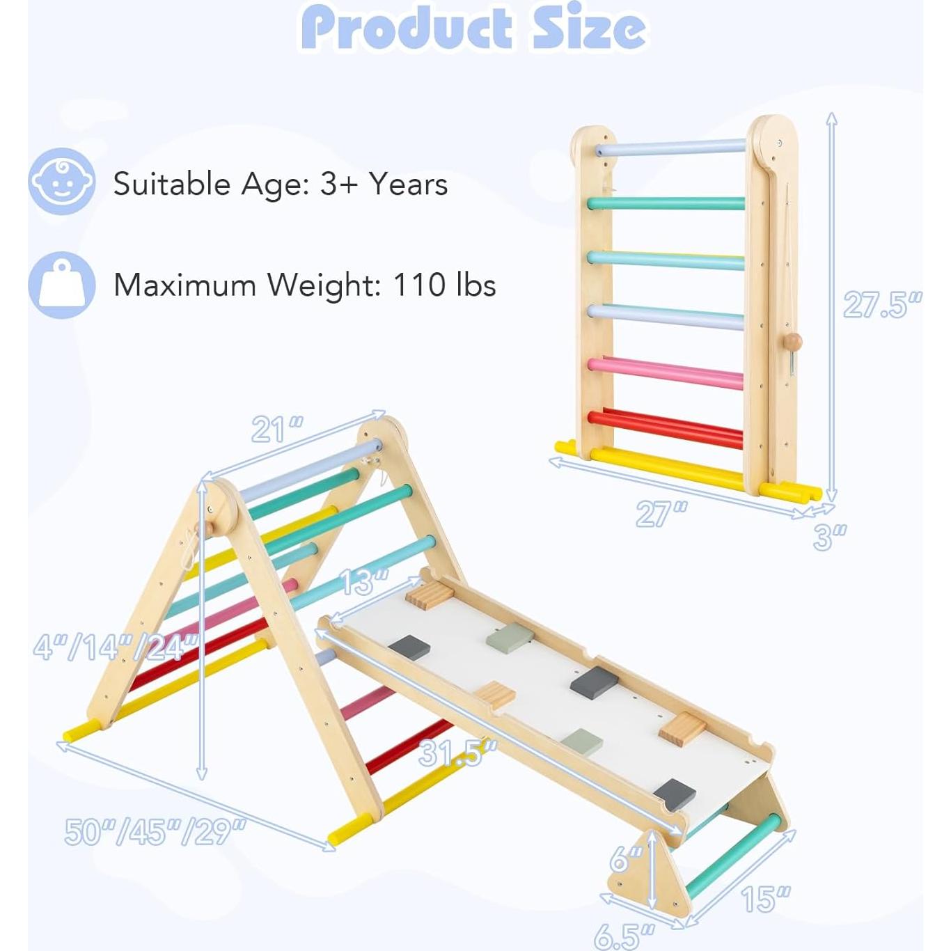 Conjunto de Escalada Pikler Olakids 7 en 1 Madera Colorido