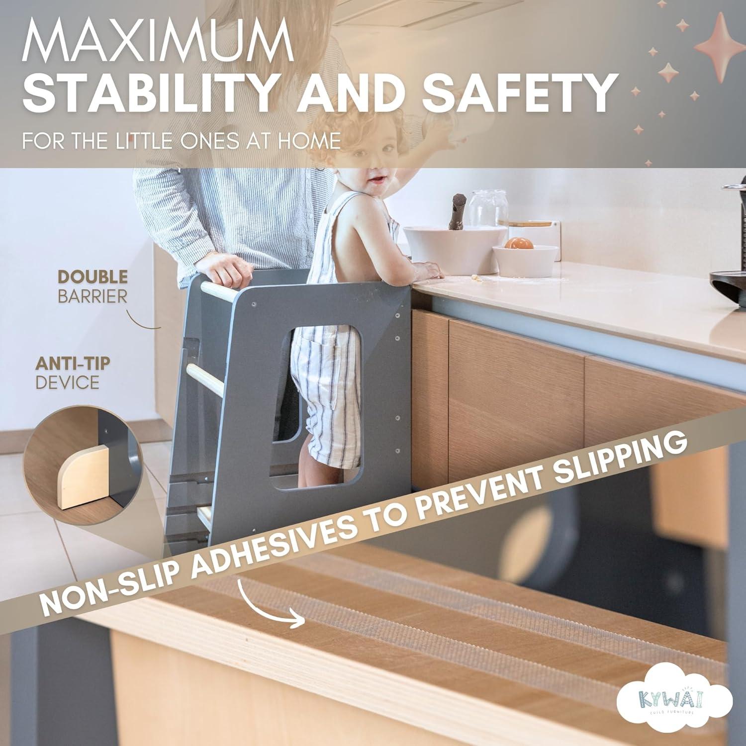 Taburete de Cocina para Niños KYWAI Ajustable Antivuelco