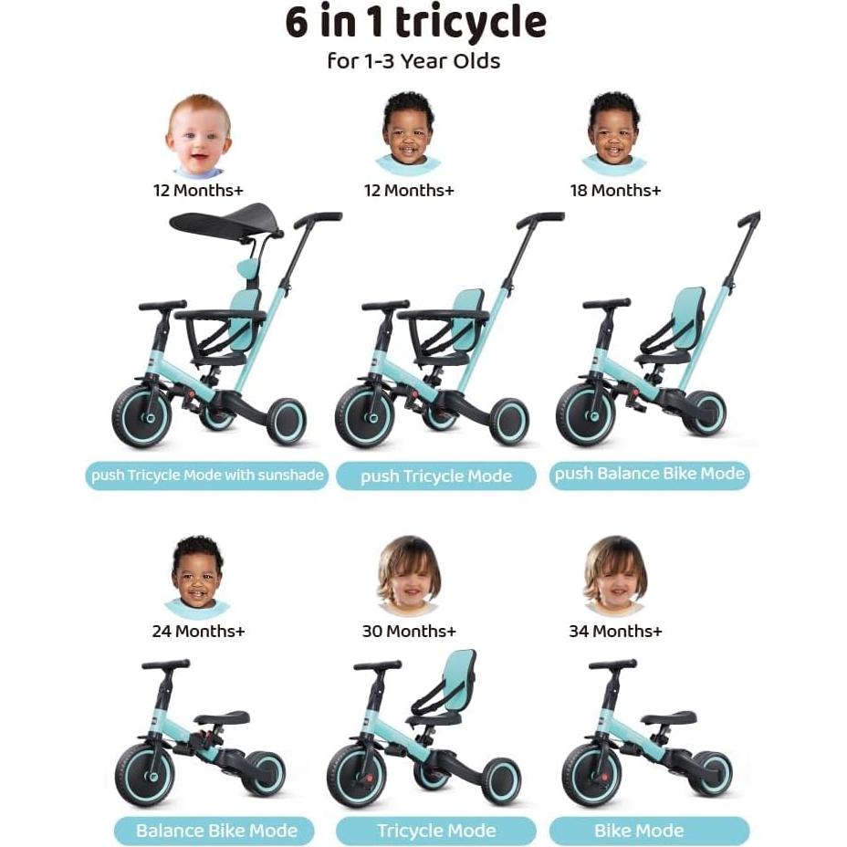 Triciclo 6 en 1 newyoo TR009 para Niños 1-3 Años, Azul