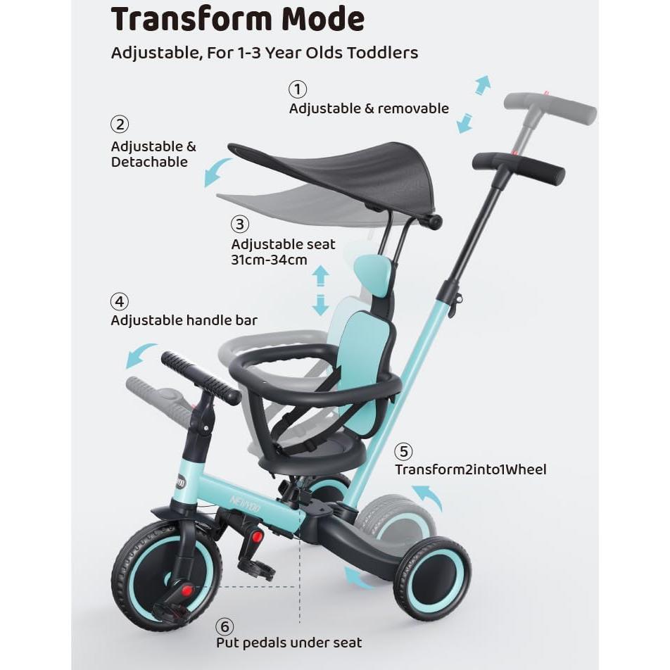 Triciclo 6 en 1 newyoo TR009 para Niños 1-3 Años, Azul