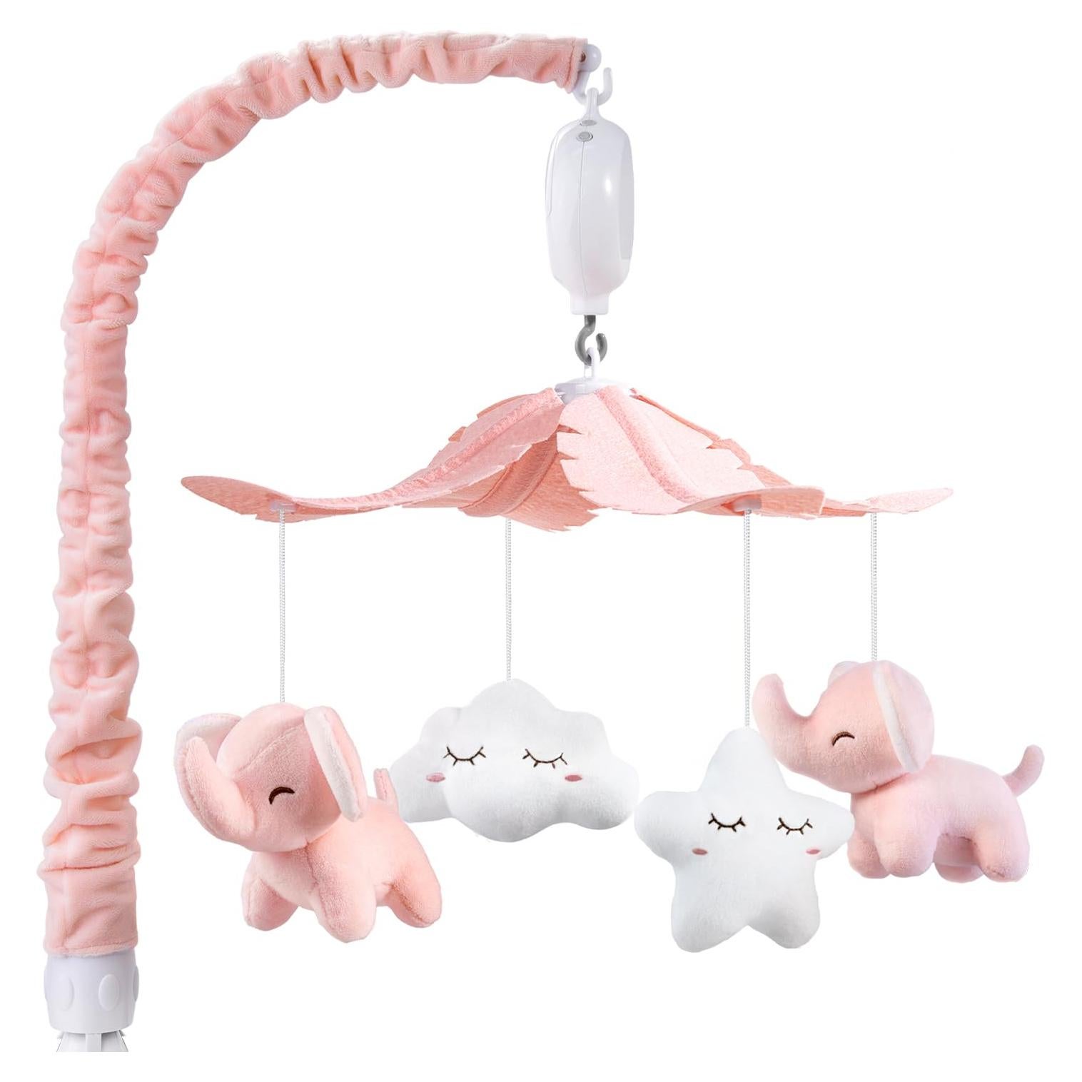 Móvil de Cuna Musical FEISIKE Elefante Rosa 3 Modos 35 Canciones