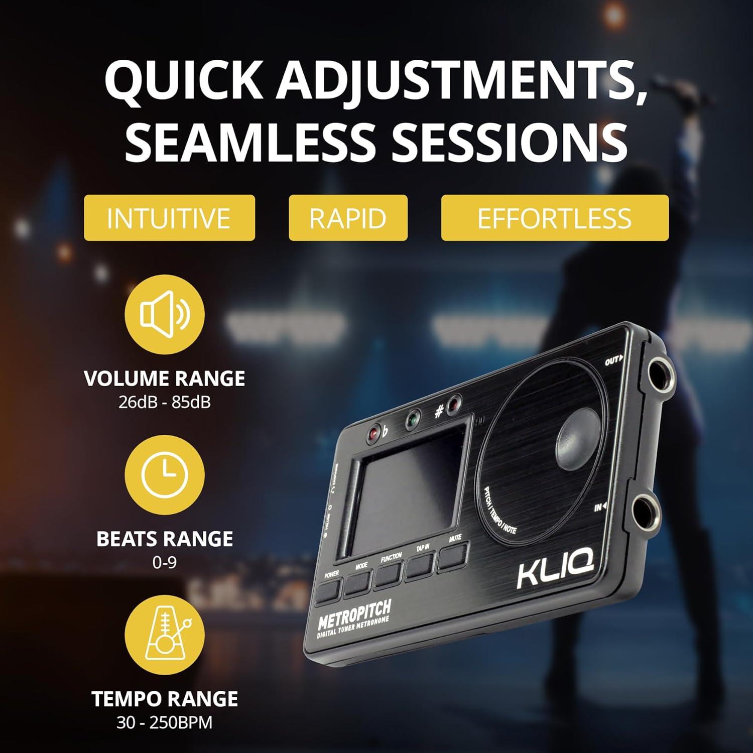 KLIQ MetroPitch Afinador y Metrónomo Digital 3-en-1 Negro