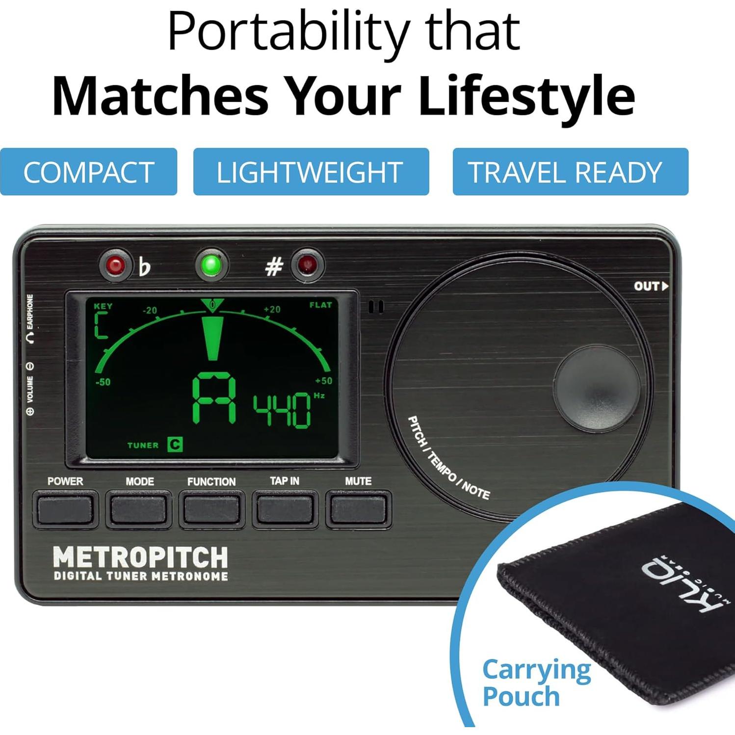 KLIQ MetroPitch Afinador y Metrónomo Digital 3-en-1 Negro