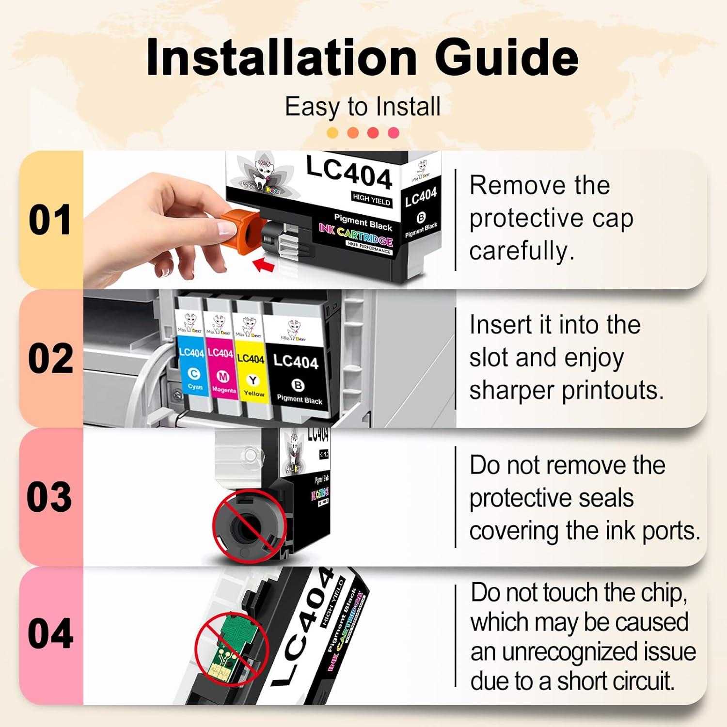 Cartuchos de tinta Miss Deer LC404 para impresora Brother 5-Pack