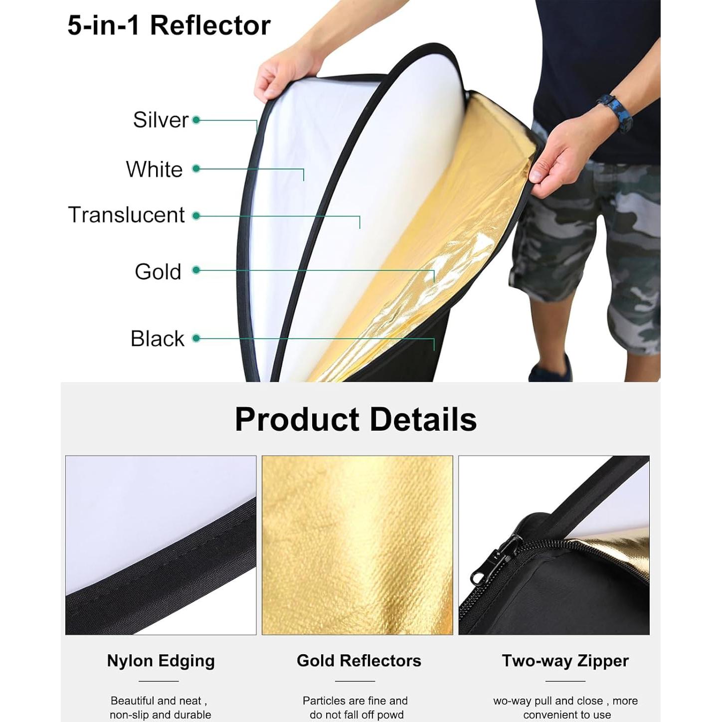 Reflector Plegable 5-en-1 PULUZ 60cm para Fotografía