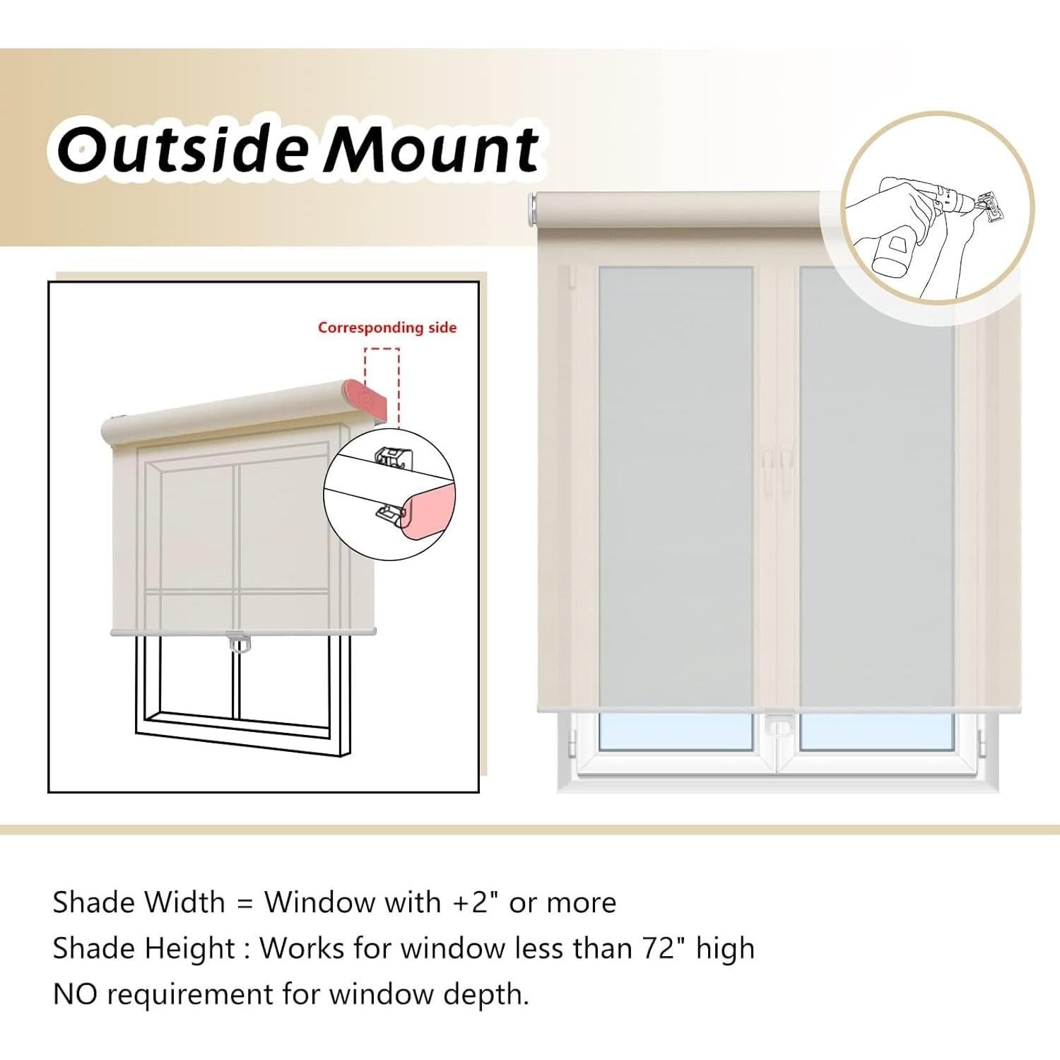 Cortina Roller Sin Cable AOSKY 58x91 cm Beige Filtrante UV