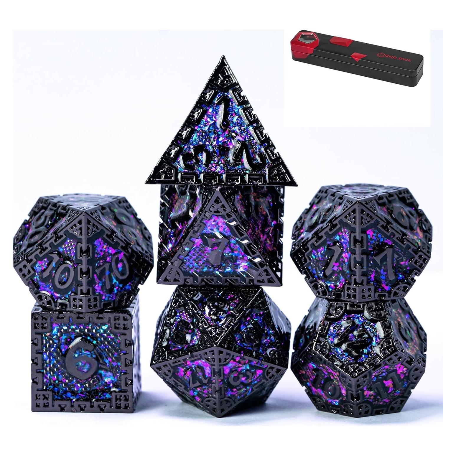 Juego de Dados Metálicos DND UDIXI 7PCS Lentejuelas Moradas
