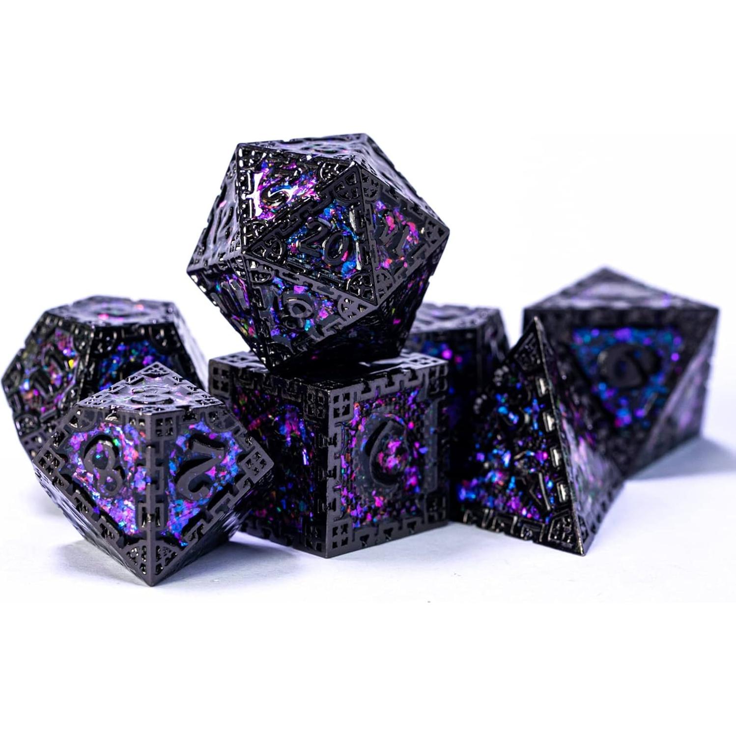 Juego de Dados Metálicos DND UDIXI 7PCS Lentejuelas Moradas