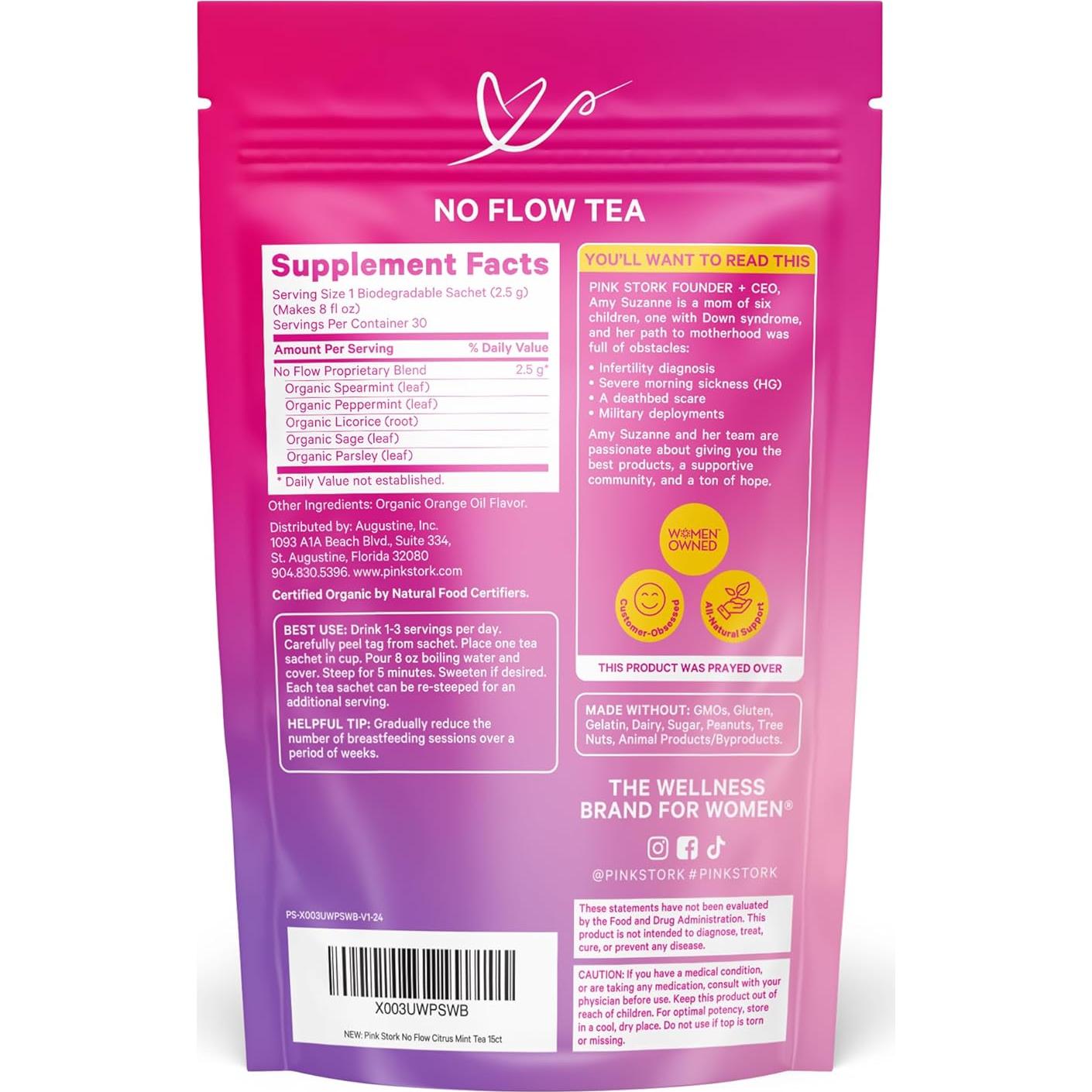 Té de Destete No Flow Pink Stork - Salvia, Perejil y Menta - 15 Bolsitas