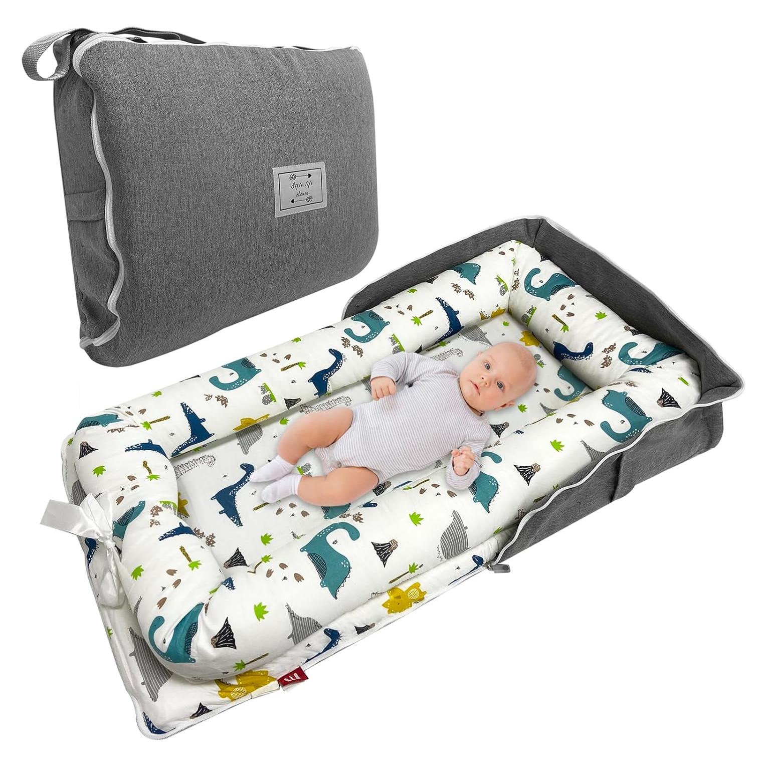 Cojín Plegable para Bebé UGRASEA - Cuna Portátil Dinosaurio Azul