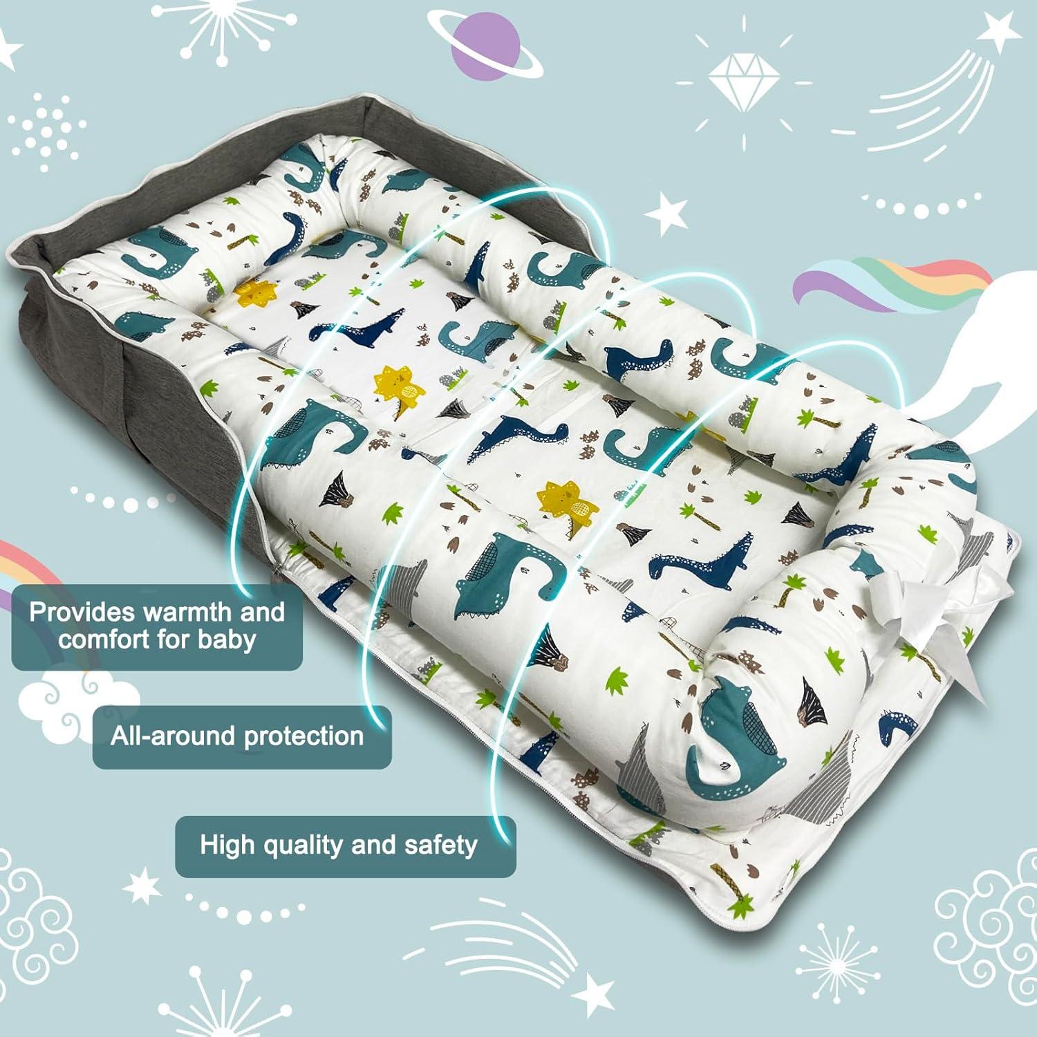 Cojín Plegable para Bebé UGRASEA - Cuna Portátil Dinosaurio Azul