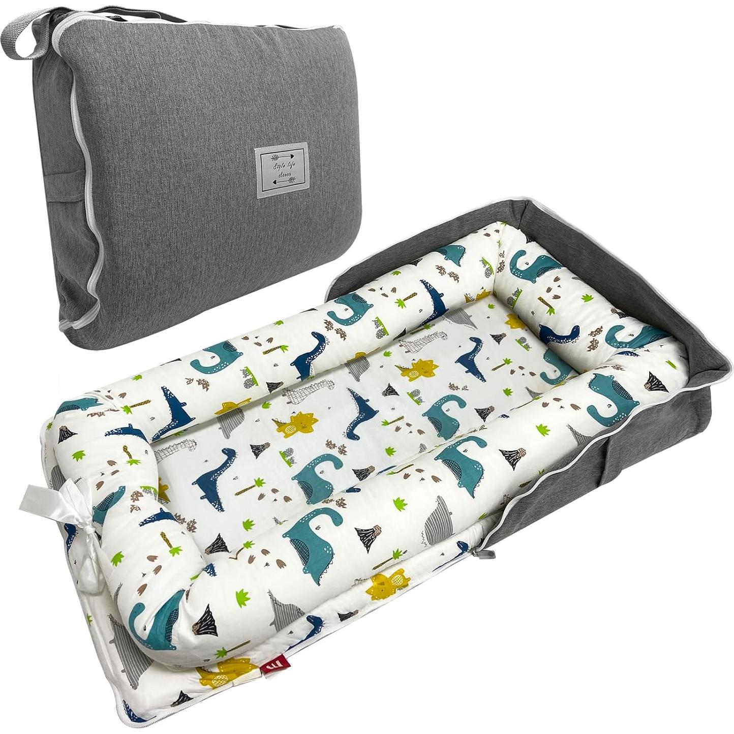 Cojín Plegable para Bebé UGRASEA - Cuna Portátil Dinosaurio Azul